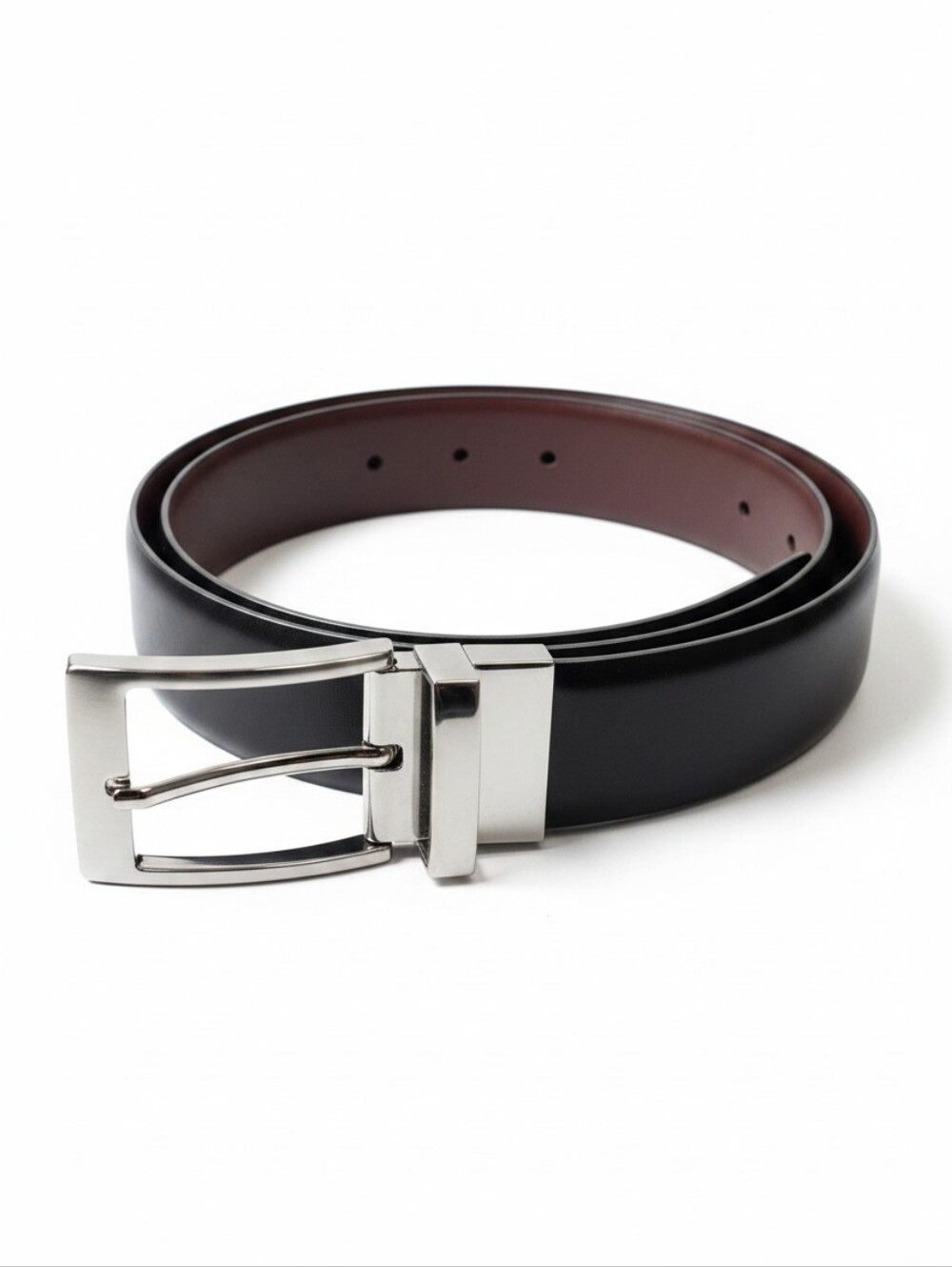 Steve Madden Reversible Black Brown Leather Belt Gunmetal Buckle Men's 38